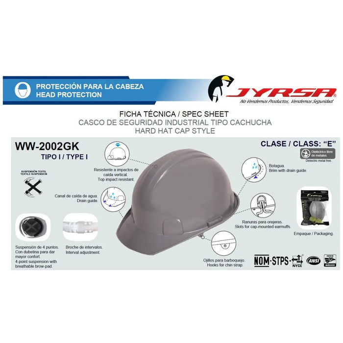 Casco Tipo Cachucha Dieléctrico JYRSA ECO-2002 con Suspensión Textil - DIBAMEX