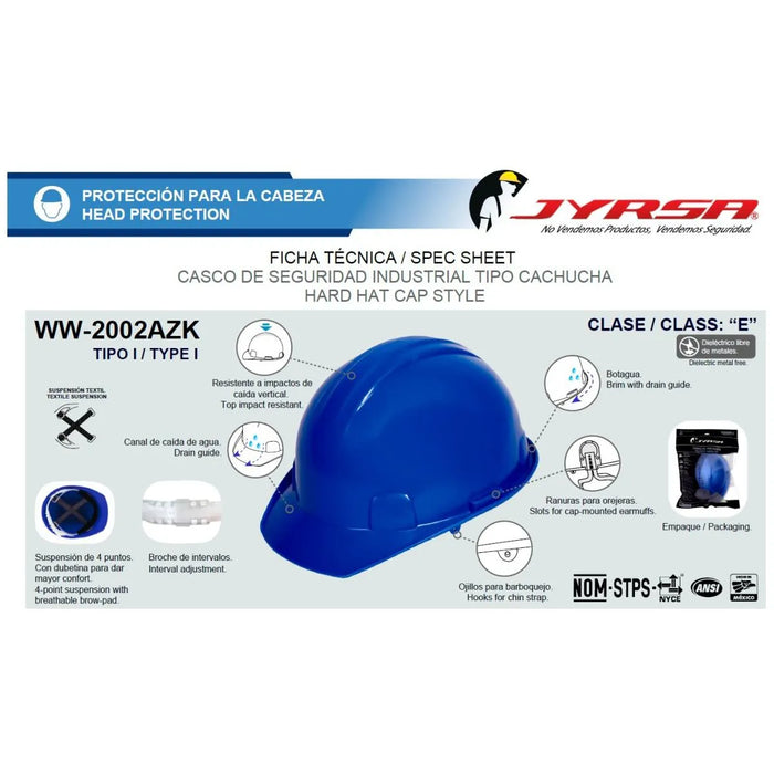 Casco Tipo Cachucha Dieléctrico JYRSA ECO-2002 con Suspensión Textil - DIBAMEX